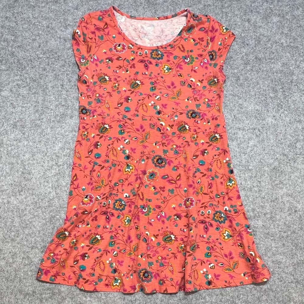 Wonder Nation Girls Coral Floral Short Sleeve Jersey Dress Plus Size 14-16 XL